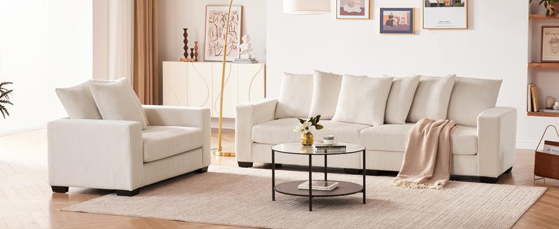 【4-5Packages】 101.6" Deep Seat Modular Sectional Sofa, Comfy Corduroy Sectional Couches for Living Room, L-Shaped Upholstered Cloud Couch with Chaise, Widened Armrests for 4 People