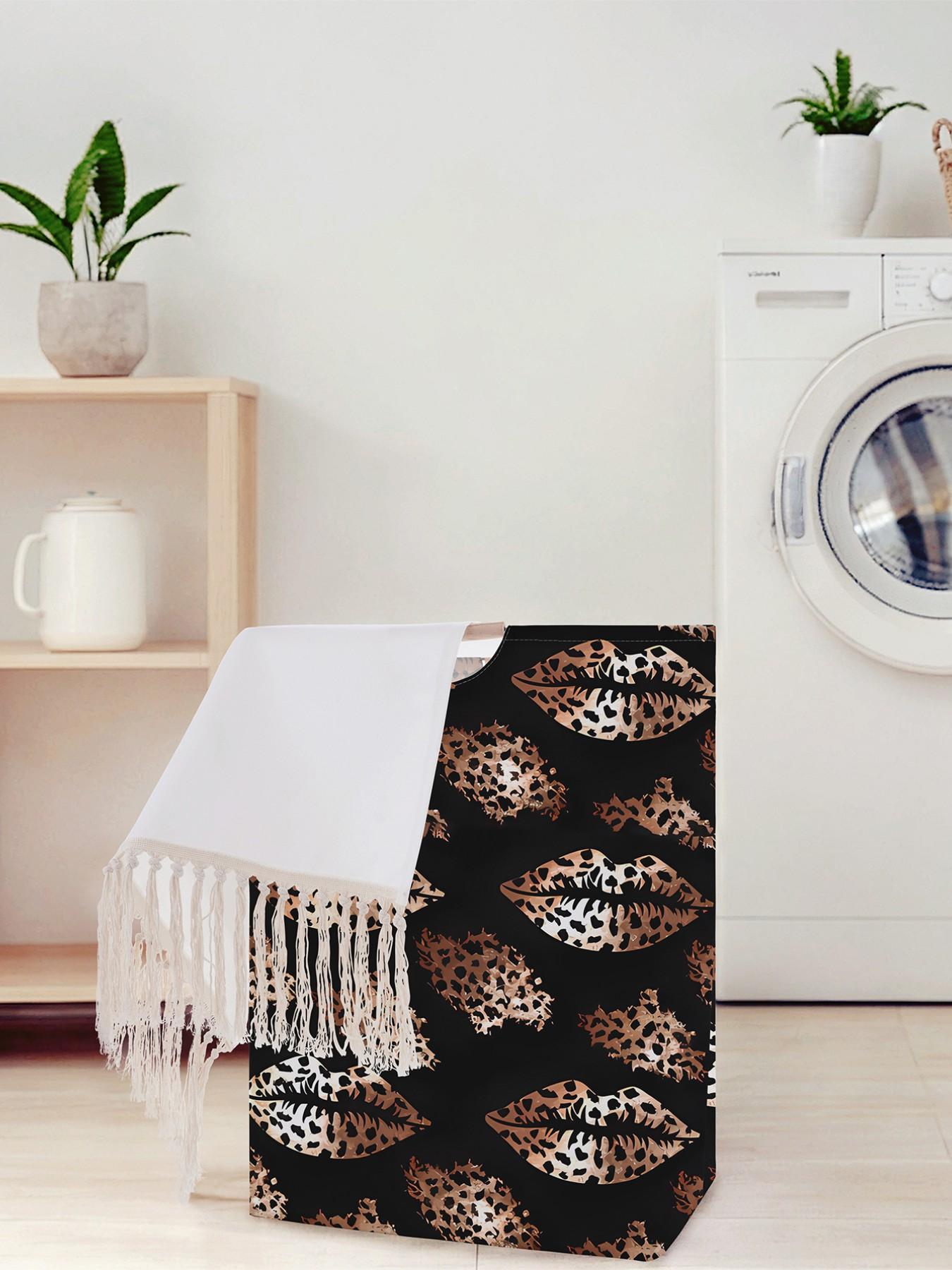 Lips Pattern Printed Open Storage Box, Foldable Laundry Basket with Handle, Home Bathroom Collapsible Clothes Organizer Bucket, Folding Laundry Basket