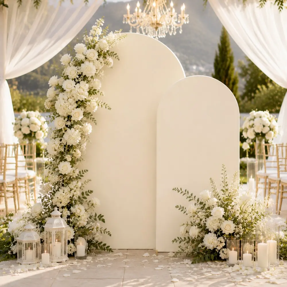 Wedding Arch Backdrop Cover, Stretch Fitted Fabric, White, Ivory Or Black, 5FT 6FT 6.6FT 7.2FT Size Options, For Wedding Ceremony, Reception Entrance, Flower Arrangements And Balloon Garland Decor, Washable And Reusable, Elastic Bottom Hems