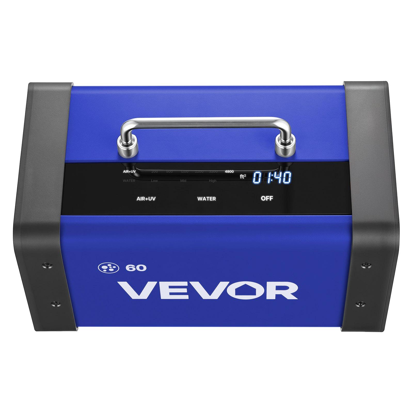 VEVOR Ozone Generator, 60000mg/h Commercial Ozone Machine, with 15s Delayed Start & Dual-Hose Water Mode & LCD Touchscreen, Industrial Deodorizer for Car, Smoke, Home Odors, Up to 4800 sq.ft