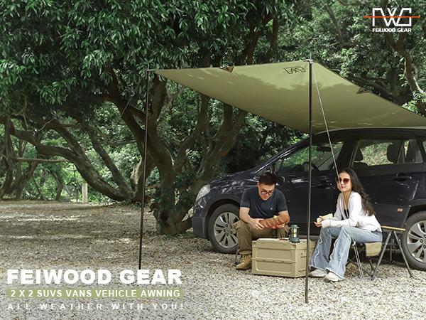 FEIWOOD GEAR Car Awning for SUV, 10 x 5.6 FT Van Truck Awning for Camping, Needn't Roof Rack Hardwares Waterproof UV50+
