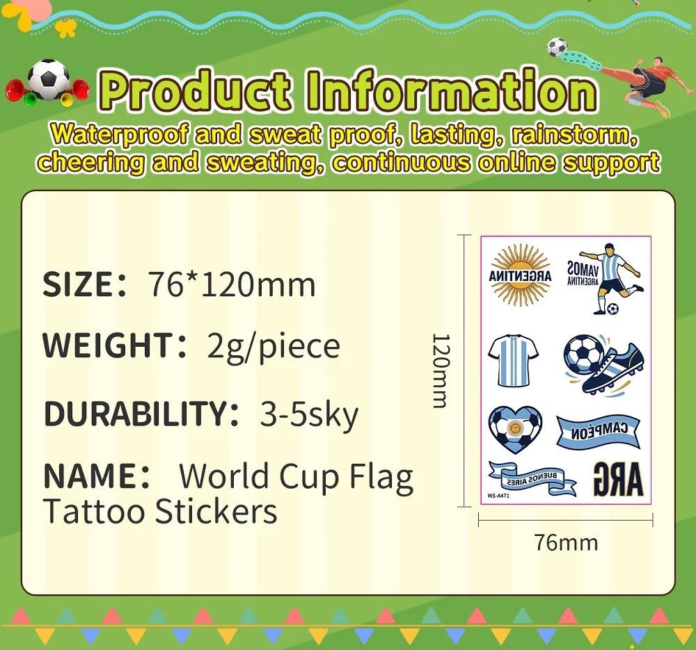 World Cup National Flag Temporary Tattoos, Waterproof Country Flag Fake Tattoos for Soccer Fans, 2026 Football Match Party Favors, Spain/France/Canada/Netherlands/Mexico/Brazil Patterns