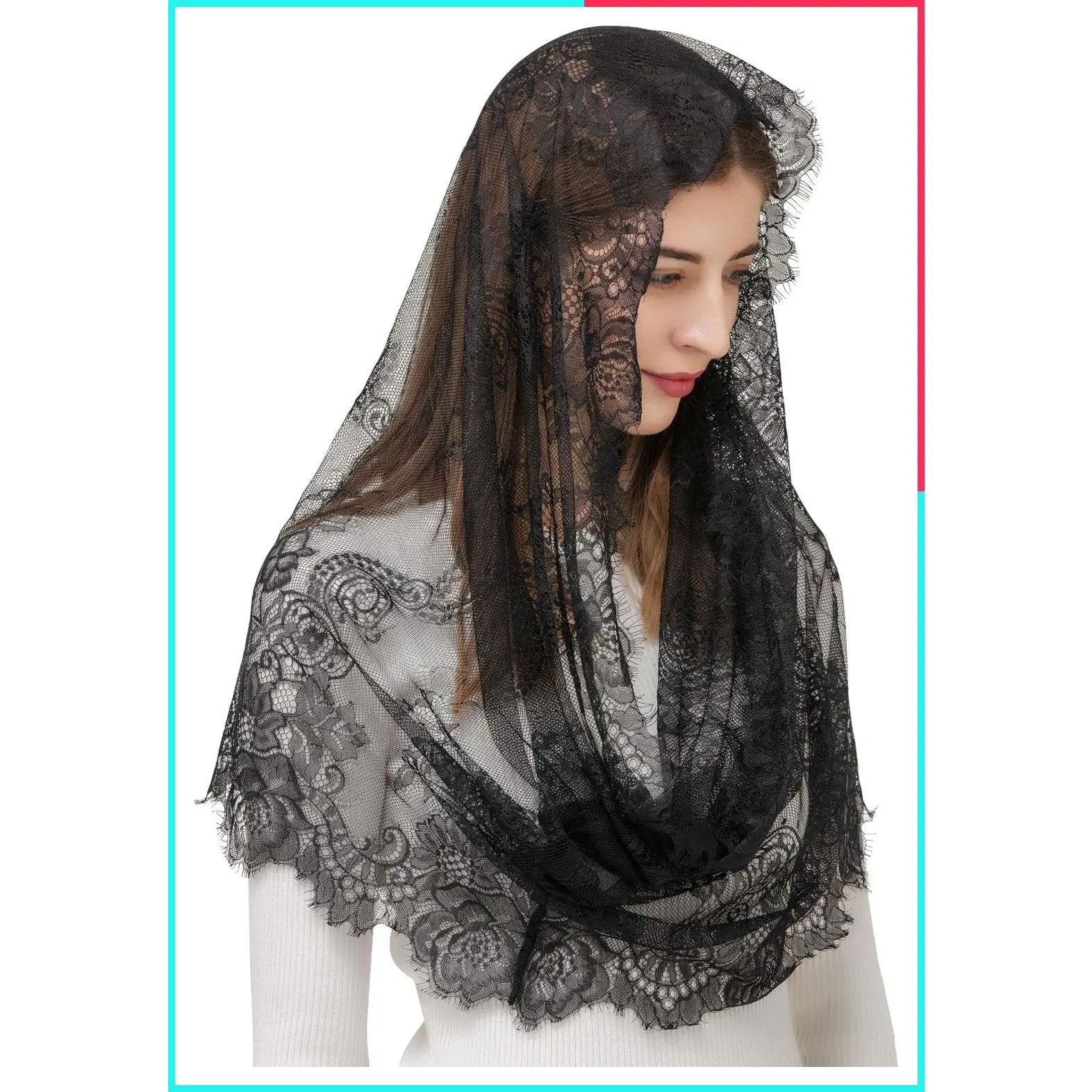 Spanish Style Lace Mantilla Veil Traditional Vintage Inspired Infinity Shape Head Covering for Latin Mass