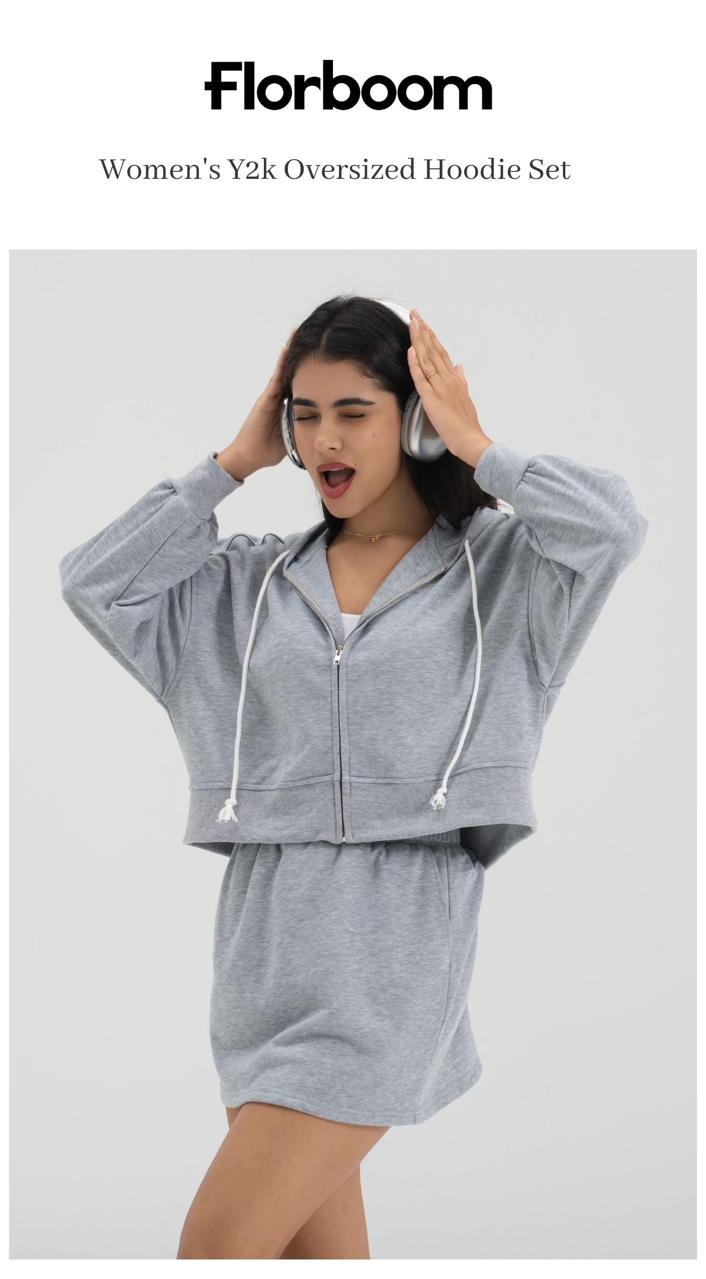 【Two Options, Not a Set】Florboom Women’s Oversized Hooded Zip Front Sweatshirt & Skirt Two Piece Set, Casual Long Sleeve Hoodie Top with Zipper, Elastic Waist Pocket Skirt, Relaxed Athleisure Outfit for Streetwear, Travel & Lounge,Valentine's Day