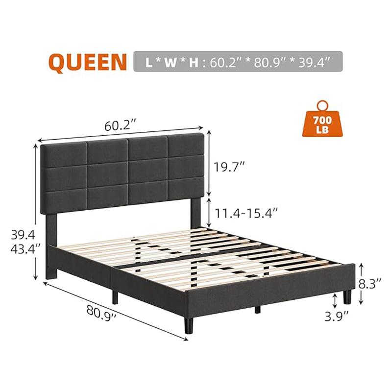 Bed Frame with Headboard Upholstered Full Platform Bed Frame with Solid Wooden Slats Support No Box Spring Needed,Noise-Free