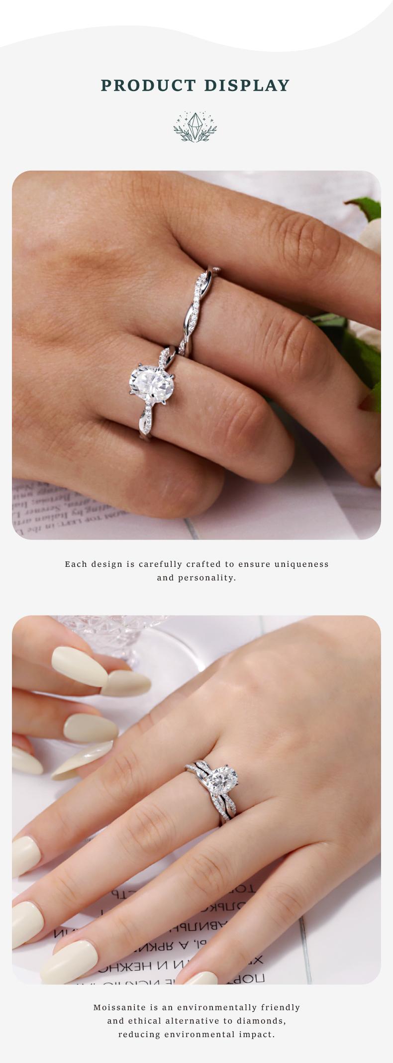 MOI MART 2Ct Oval Cut Synthetic Moissanite ring, Stackable in s925 sterling Silver engagement ring perfect gift Solitaire Wedding Infinity Bridal Band Set