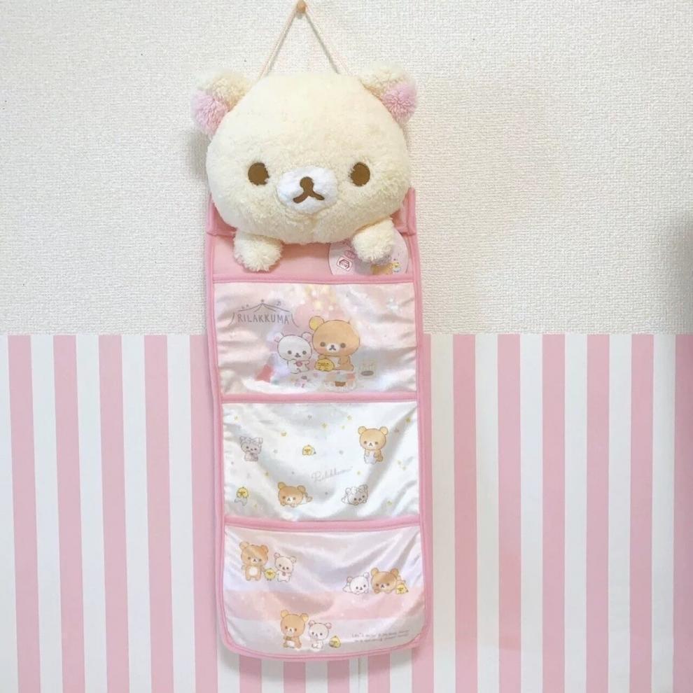 Kawaii Rilakkumas Wall Hanging Storage Bag Cartoon Rilakkumas Bear Door Hanging Bag Large Capacity Sundries Storage Bag Gift
