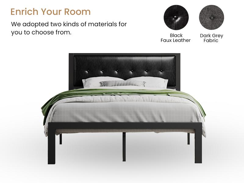 SHA CERLIN Grid-Tufted Uphoelstered Platform Bed Frame with Linen Fabric/Faux Leather Headboard,【Frame Only No Mattress】Metal Slats Supports,Twin/Full/Queen/King Size, Noise-Free,No Box Spring Needed#ChristmasGifts#TikTokShopBlackFriday