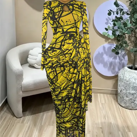 PULKRITU Elegant Women's Striped Pleated Long Sleeve Bodycon Maxi Prom Dress, Fashion Birthday Party Outfit Evening Gown, Perfect for Special Occasions,Lady Casual Dress,Female Brunch Dresses,Graduation Dress,Elegance