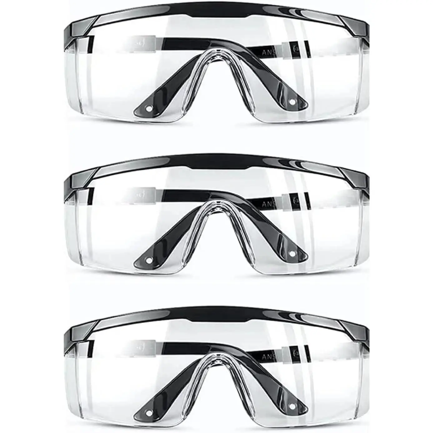 (3 Pack) Safety Glasses Anti Fog & Shattered Proof, ANSI Z87.1 & EN 166 UV Resistant Protective Eyewear Safety Goggles, Wide Frame Eye Shield Goggles Scratch Resistant Best Eye Protection