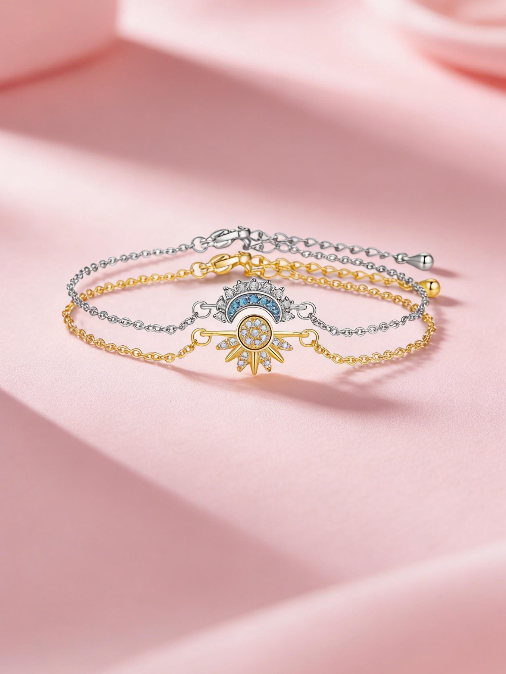 Sun and Moon Bracelet Set for bestfriend, sister gift,Stackable Gold Sun & Blue Moon Bracelet, Matching Couple/Friendship/sister Jewelry