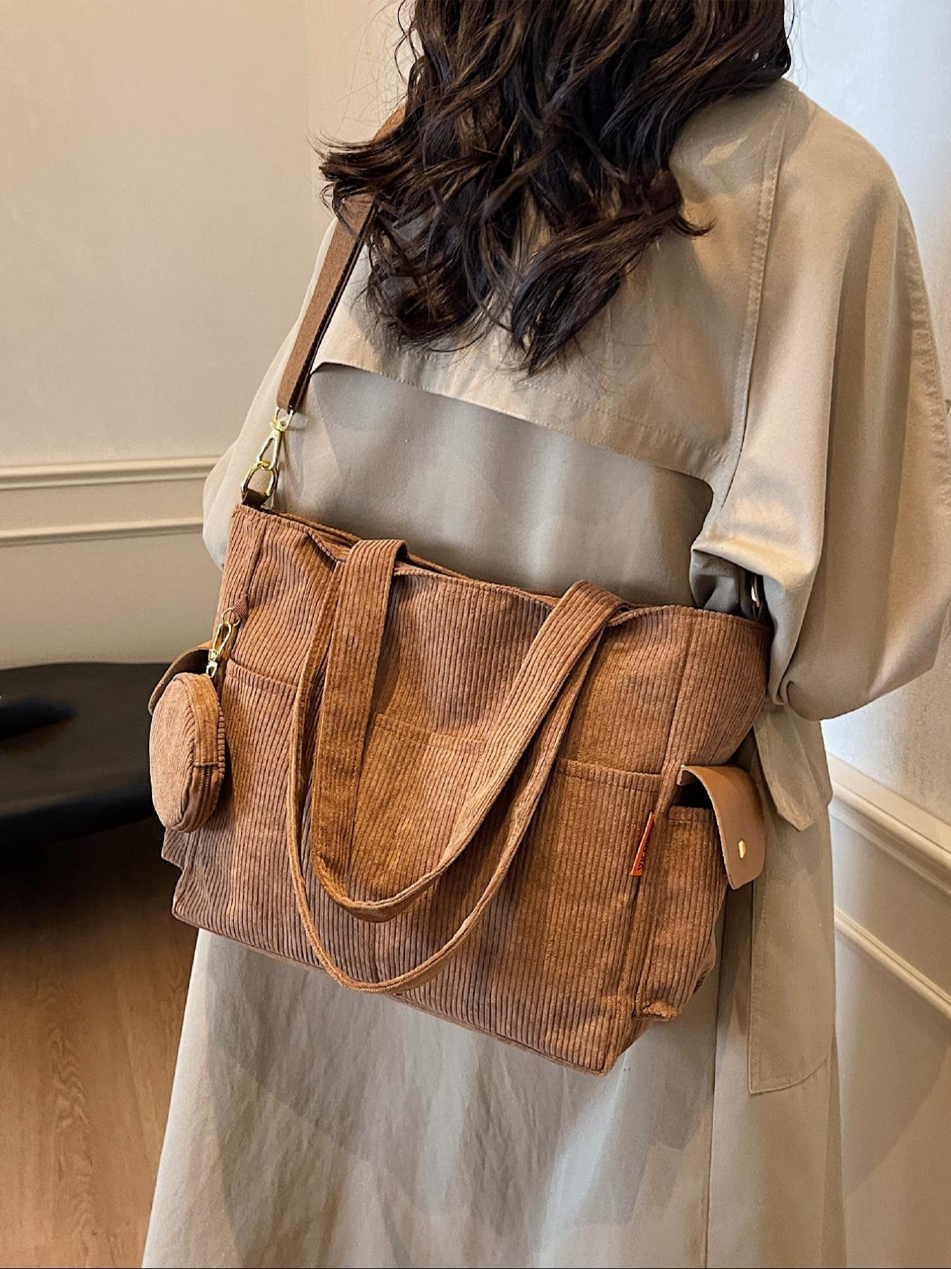 Women's Solid Color Tote Bag & Coin Purse, Fashionable Large Capacity Shoulder Bag & Coin Purse, Casual Trendy Versatile High-quality Daily Commuting Bag Set