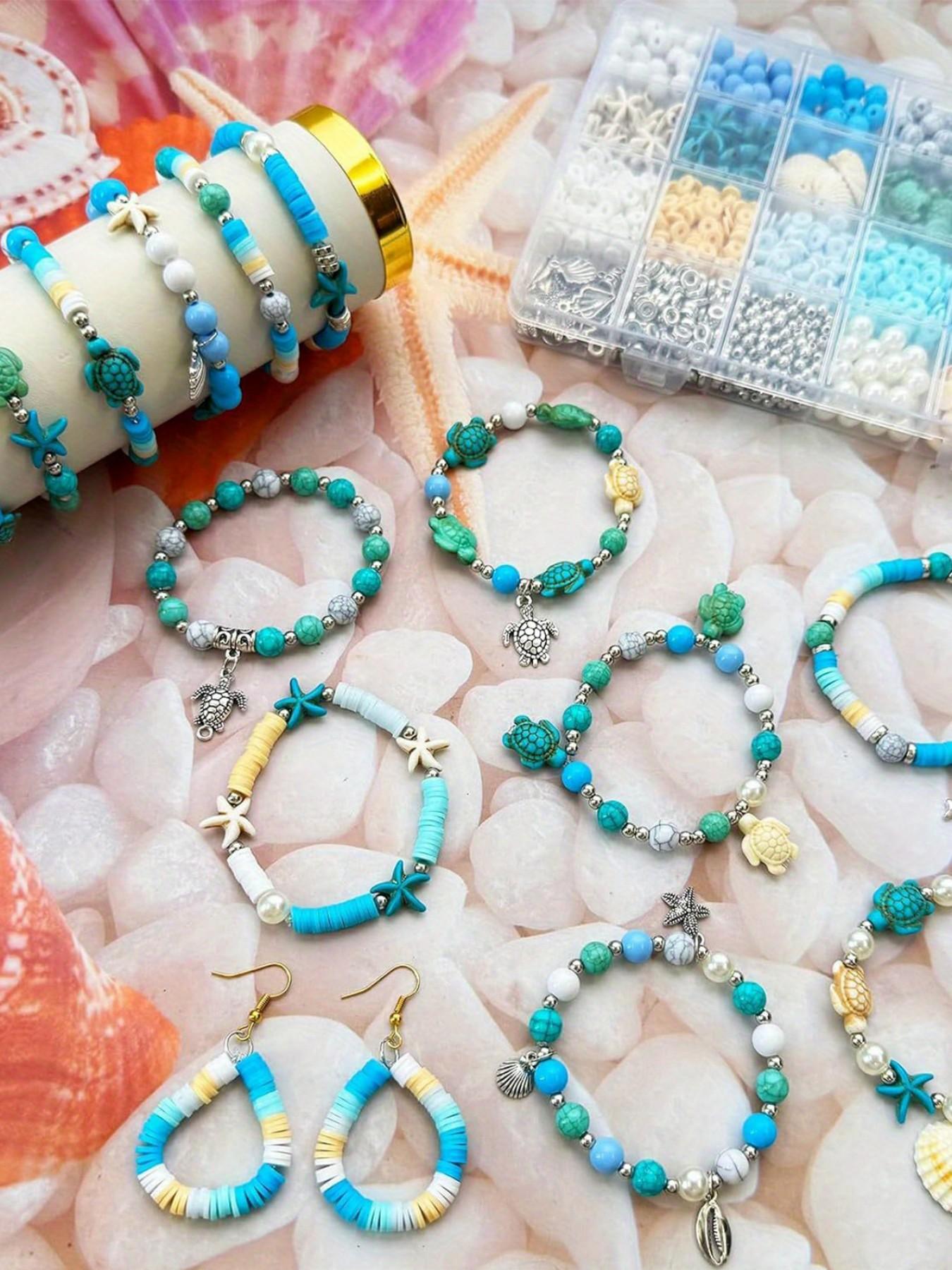 1860pcs Ocean Bead Craft Kit, Sea Turtle Starfish Design, Ideal for Bracelets, Jewelry, Keychains, Summer DIY Crafts