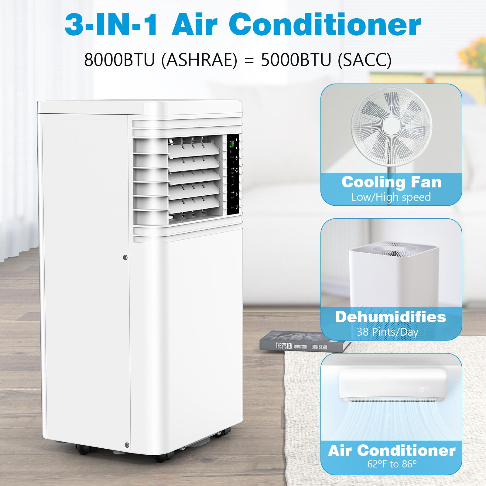 COWSAR 8,000 BTU Portable Air Conditioners Cool Up to 350 Sq.Ft, 4 Modes Portable AC with Remote Control, LED Display, 24Hrs Timer, Installation Kits for Home/Office/Dorms, White