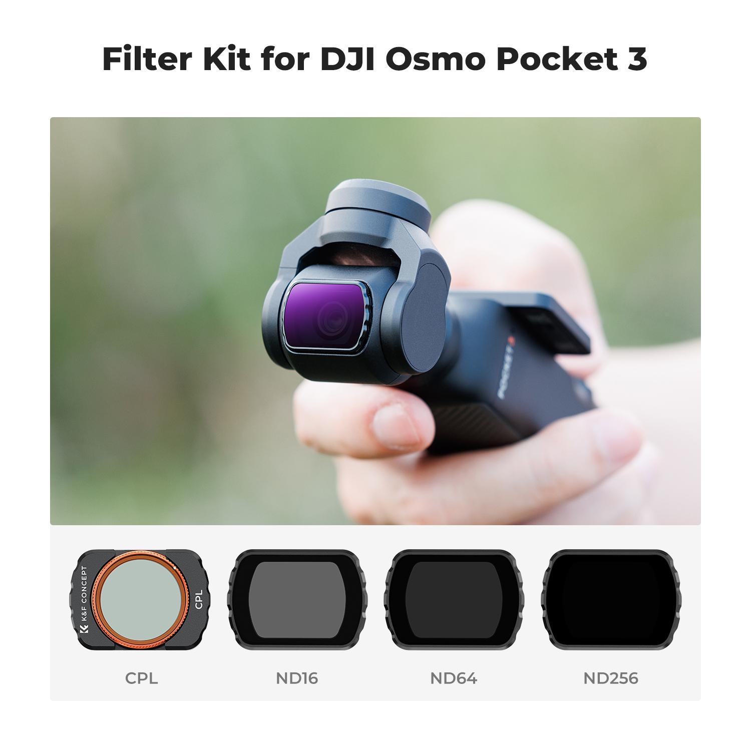 【K&F CONCEPT】 Magnetic 4 Pack ND & CPL Filter Kit Compatible with DJI OSMO Pocket 3, CPL ND16 ND64 ND256 Polarizing Neutral Density Filters, Multi-Coated/HD Optical Glass/Gimbal Compatible