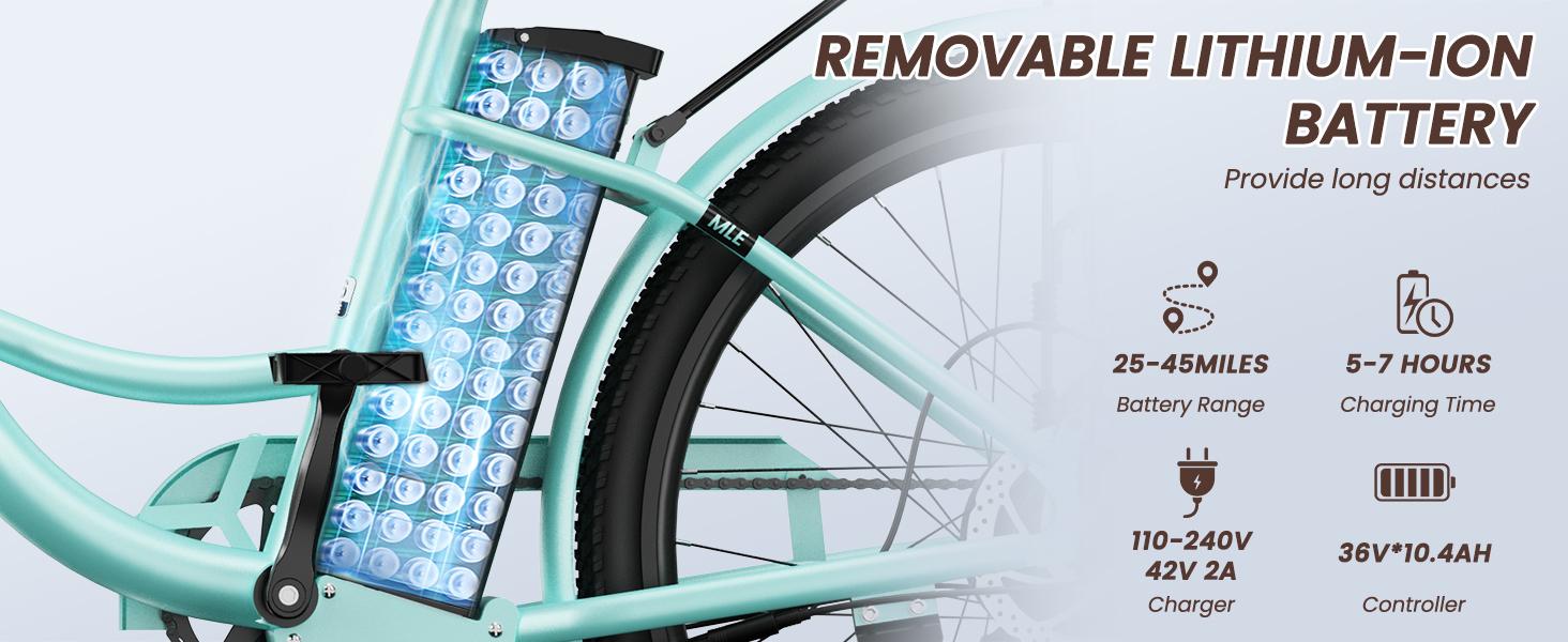 MOONCOOL Electric Bike for Adults, 700W Peak Power City Cruiser Ebike, 40 Miles 20MPH Electric Bicycle with 36V 10.4Ah Removable Battery, 7-Speed and Shock Absorber Electric Commuter Bike