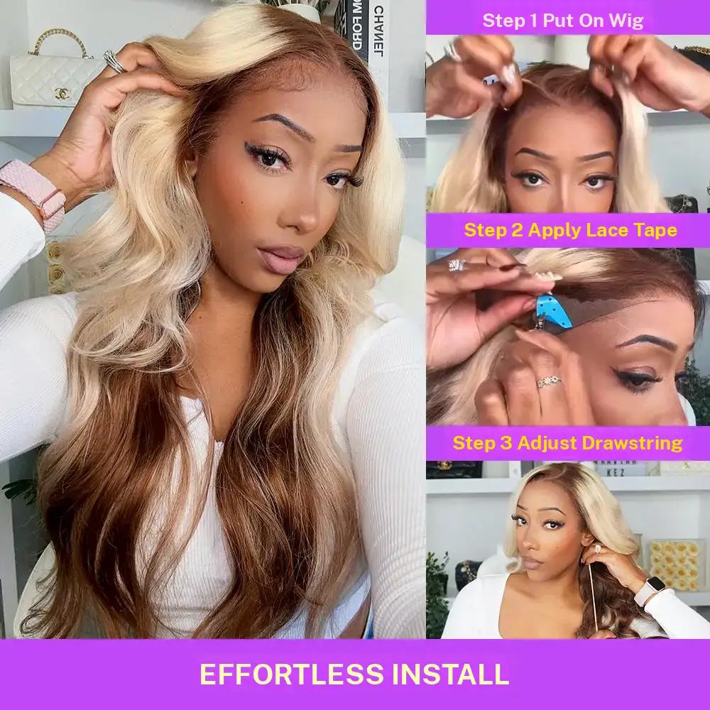 Megalook 13x6 Three Go Glueless Lace Front Human Hair Wig CB Ombre Blond Fashion Color Pre Cut and Pre Plucked with Drawstring 100% Human Hair Wig More Health SpringStatements
