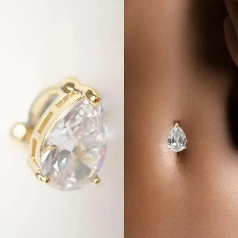 Women's Metal Drop-Form Fake Navel Piercing - 1Pc Fashion Body Jewelry, Daily Wear & Dance Accessory