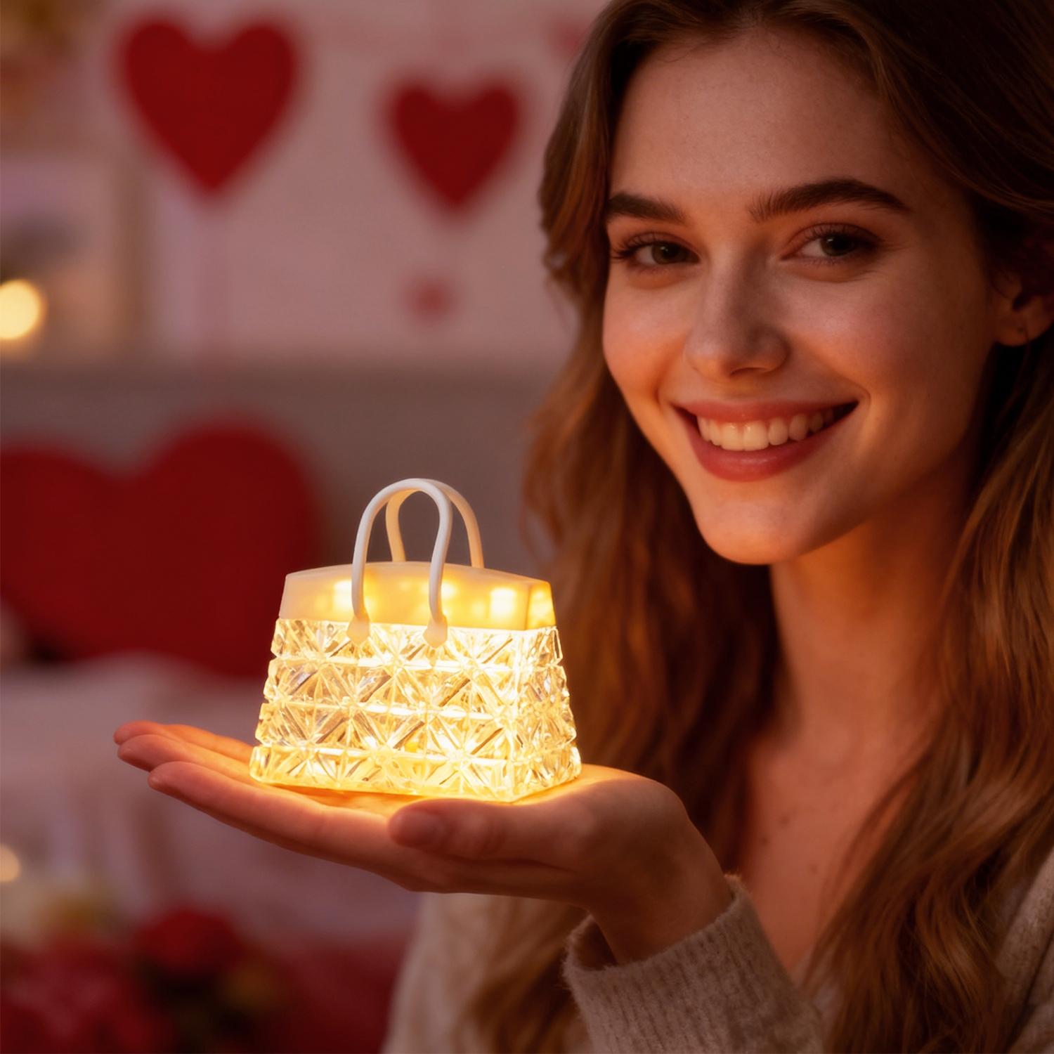 Crystal Transparent Handbag Night Light, Creative Desktop Decoration Gift, Eco-Friendly Ps Material, Battery Powered, Perfect for Girls' Bedroom Nightlight