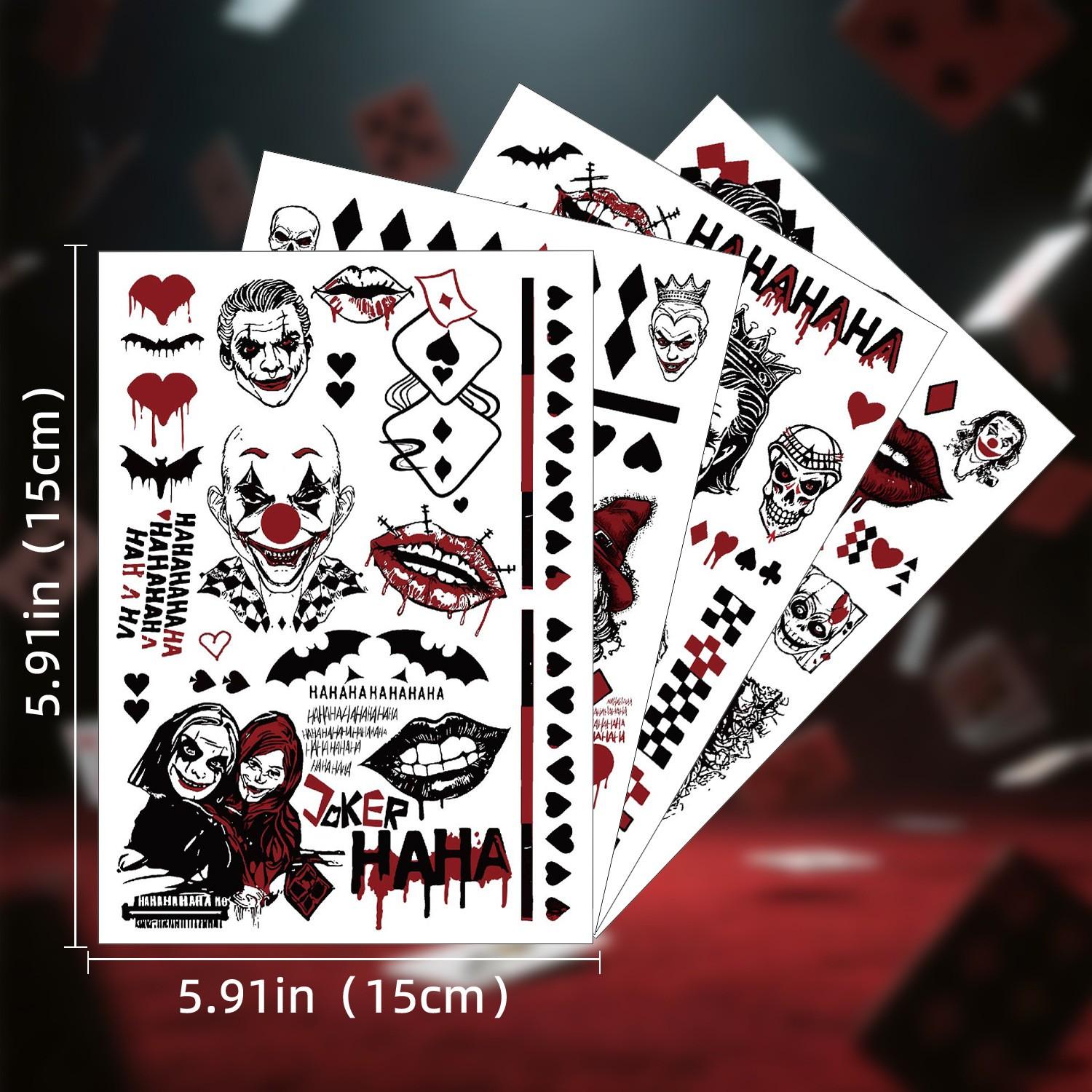 New Halloween Clown Face Tattoo Stickers, Suicide Squad Arm & Face Tattoos, Special Forces Joker Design, Party Supplies