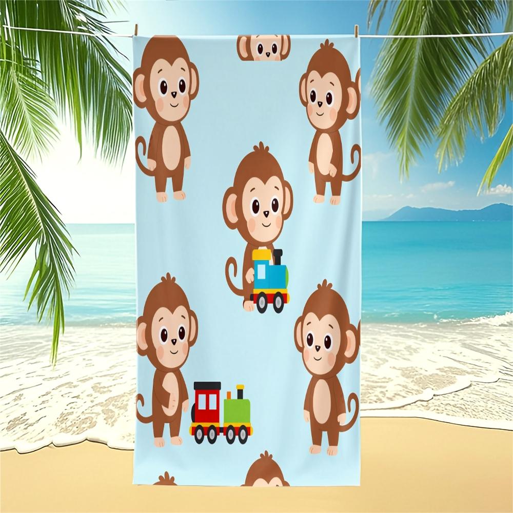 Cute Cartoon Monkey Beach Towel, Train/Easter Egg Monkey Style, Quick Dry Soft Skin-Friendly Absorbent, Sand Free Beach Towel for Pool Camping, Suitable for All People, Ideal Gift Choice