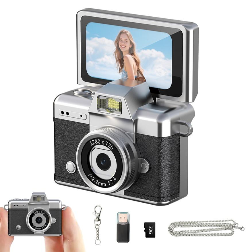 Thumb Camera Flip Screen Mini Camera, Retro CCD Digital Pocket Camera for Students, Portable Compact Everyday Camera, HD Digital Camera, Electronic Portable Camera