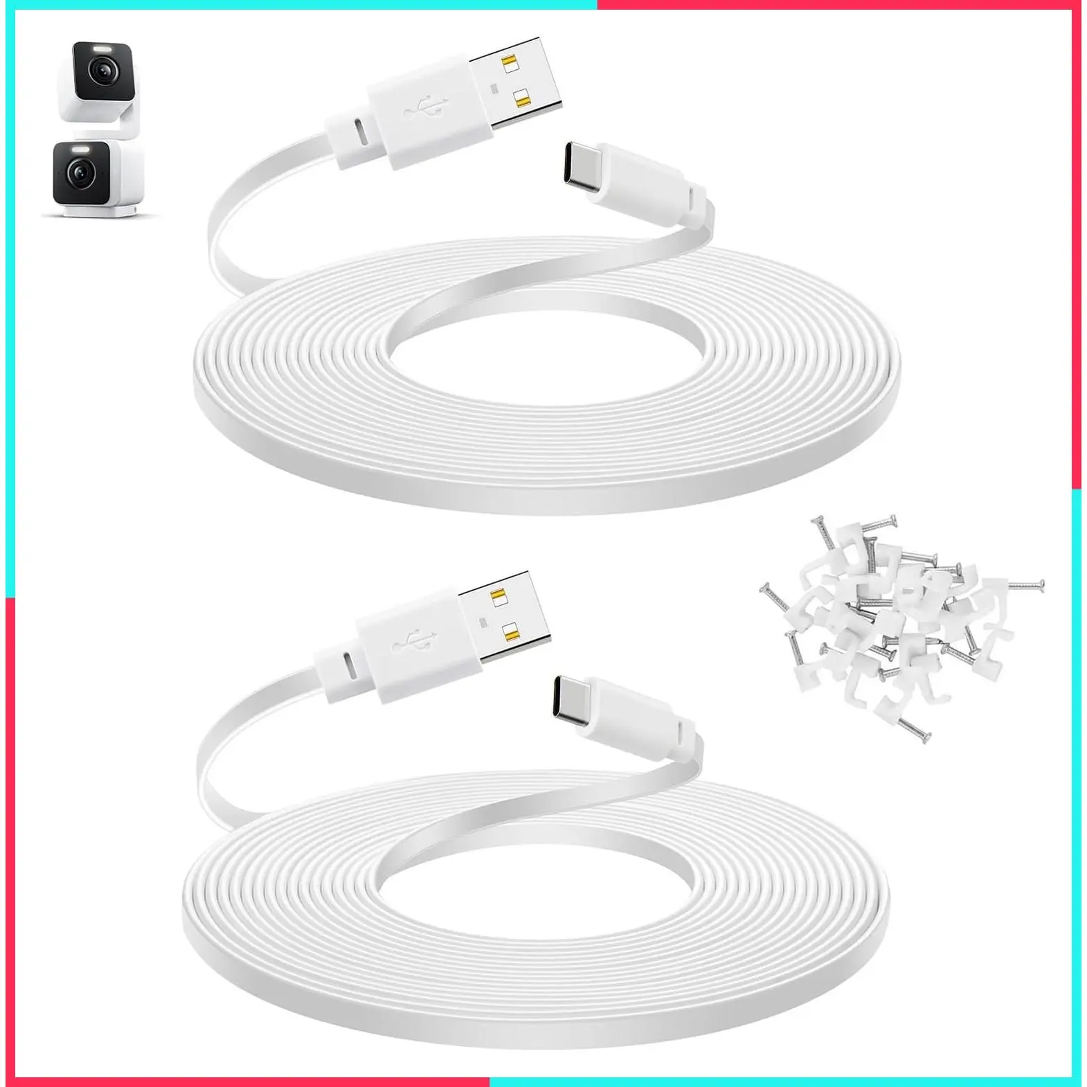 2-Pack 30 ft Power Extension Cable Cord for Duo Cam Pan Camera, White