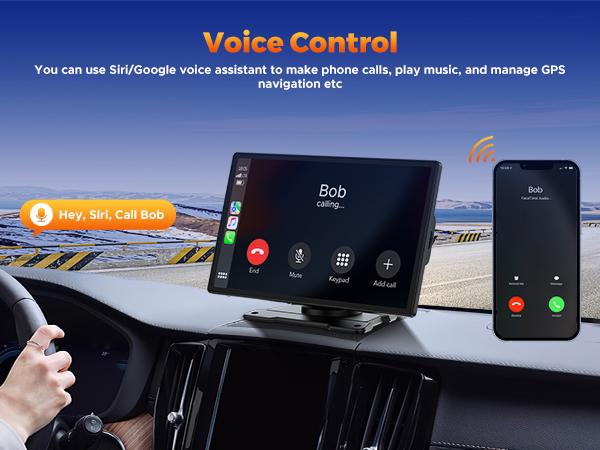 LAMTTO  Portable Wireless Carplay Screen for Car with 2.5K Dash Cam,9 Inches Android Auto Screen with 1080p Backup Camera,CarPlay Adapter - GPS Navigation,Bluetooth,Airplay,Voice Control