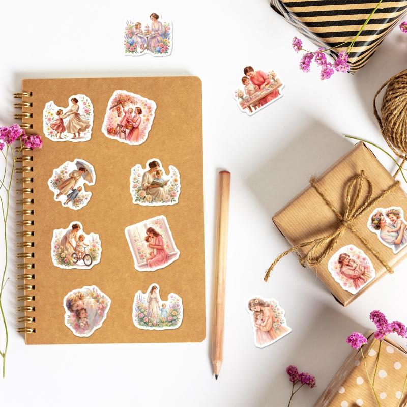 New watercolor Mother's Day floral stickers with motherly love theme, 50 sheets Ins-style gift packaging decoration stickers
