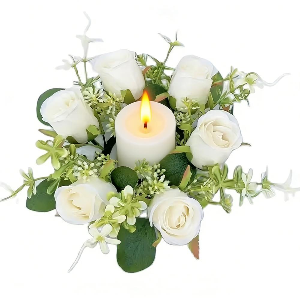 4 Handmade Realistic Rose Wreaths with Candle Holders, Wedding Centerpiece Decor, Valentine's Day, Easter, Hanukkah, Graduation Party Decor