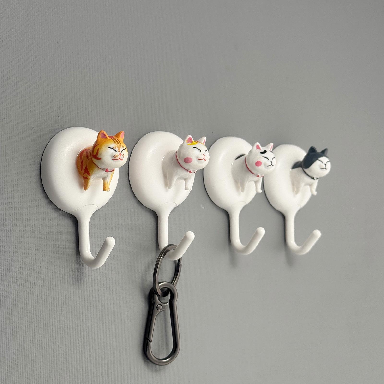 Cat Head Design Wall Hook, 4 Counts Waterproof Removable Towel Hook, Kitchen Utensil Hook, Home Organizer for Bathroom Kitchen Shower