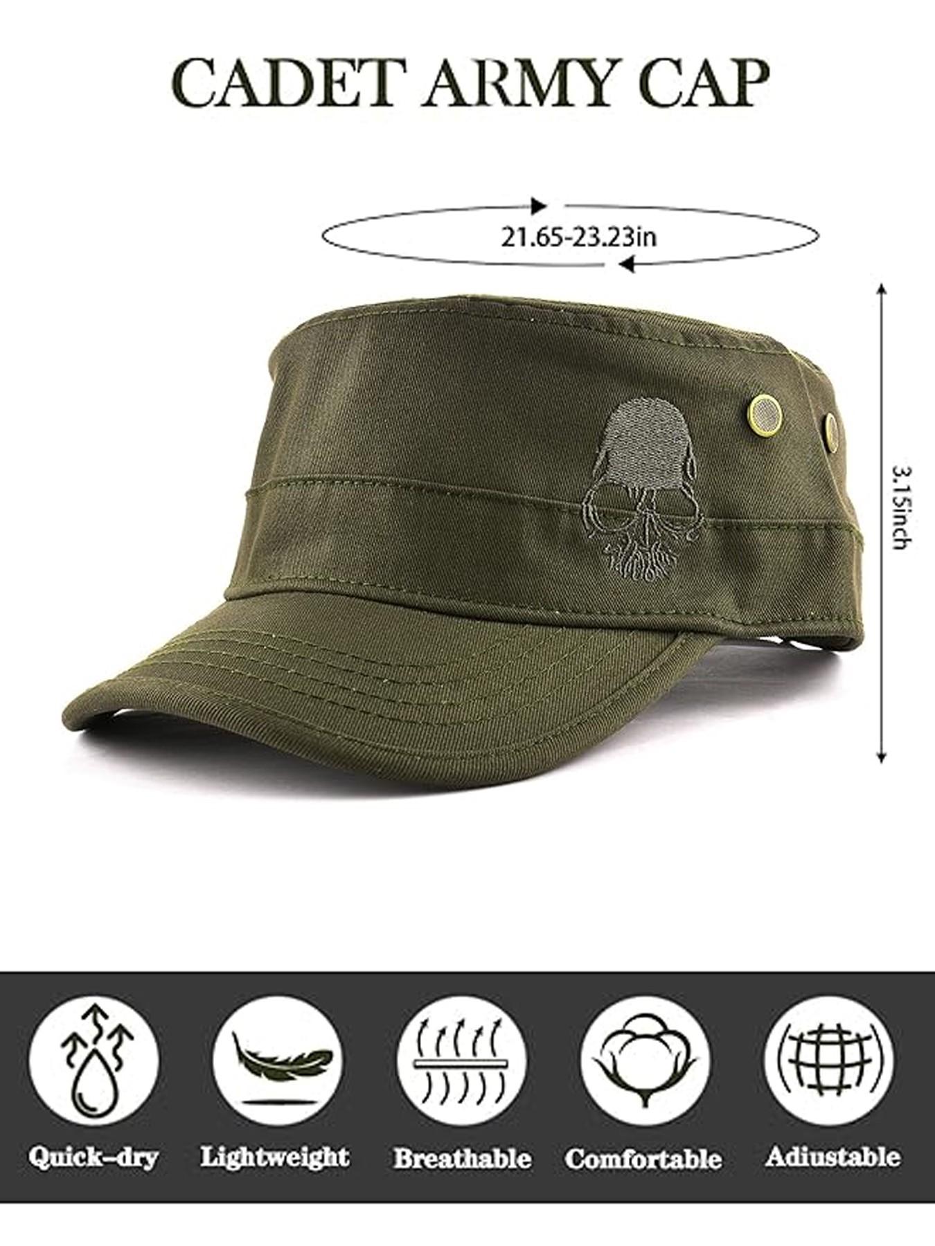 3Pack Cadet Caps Army Military Hats Washed Cotton Flat Top Hats Military Style Patrol Hat Adjustable Veteran Cap for Men