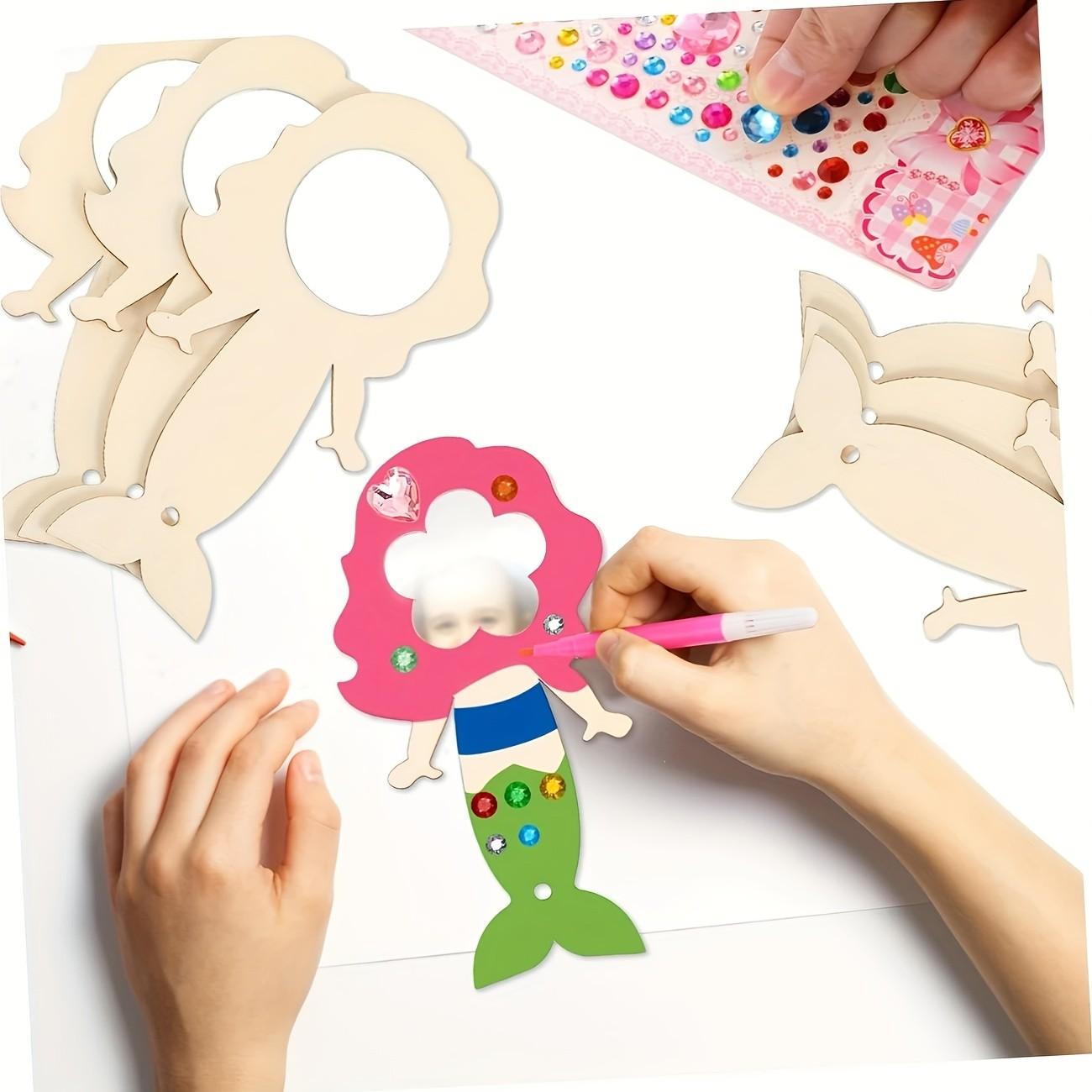 Mermaid Mirror Set Unfinished, Includes 12 Markers, DIY Mermaid Wooden Handheld Mirrors, Perfect for Party Gifts, Princess Parties, Birthdays