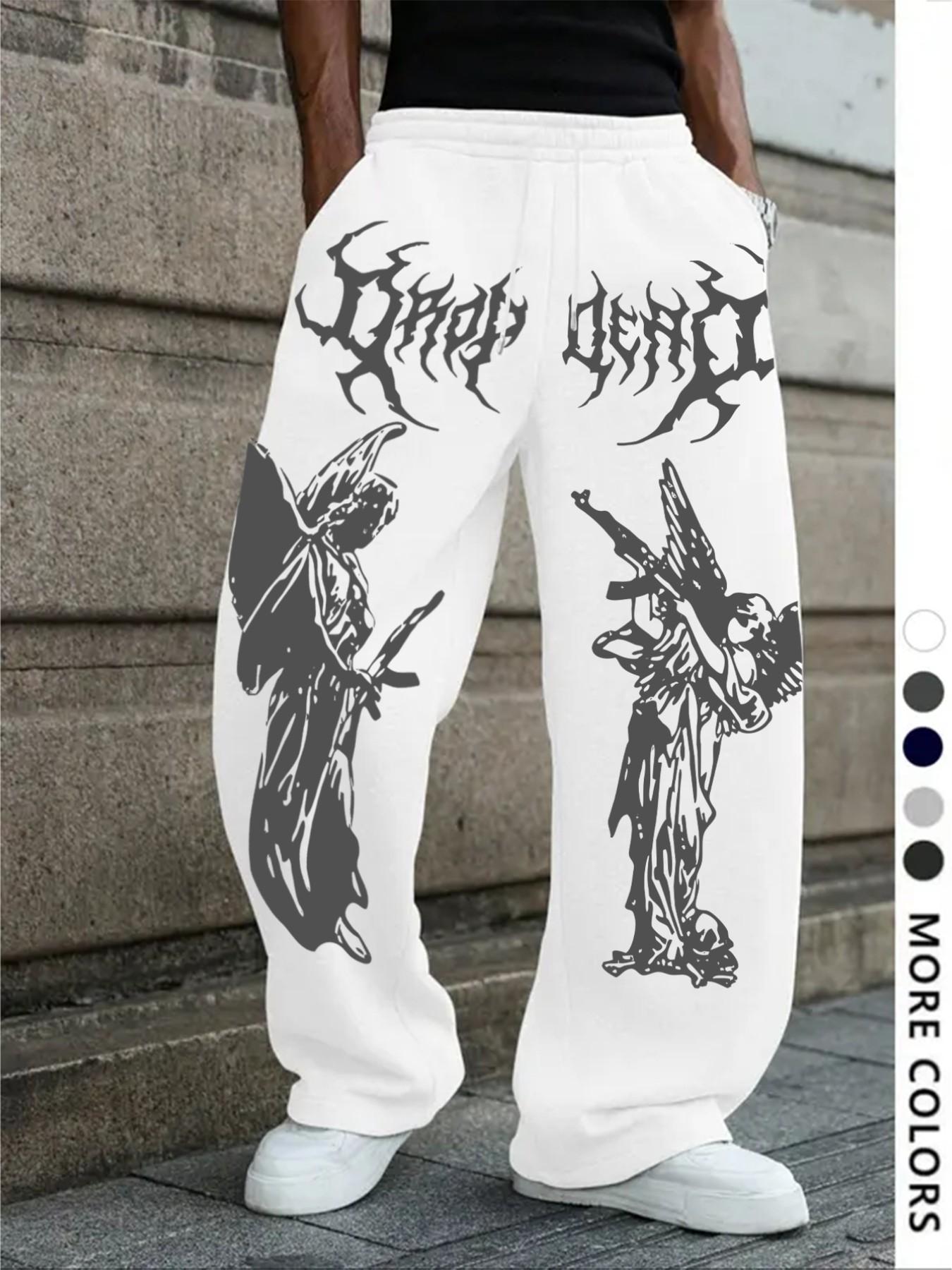 Men's Cyber Y2K Drop Dead Angel with Gun Graphic Joggers