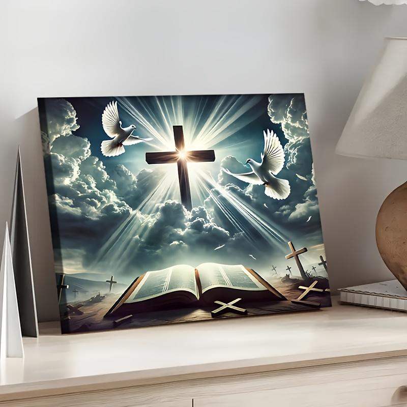 1 charming Easter poster, featuring a white dove flying amidst splendid clouds, symbolizing peace and holiness. Perfect for religious photography, church decoration, and design of spiritual themed scenes. A perfect Valentine's Day decoration for him and h