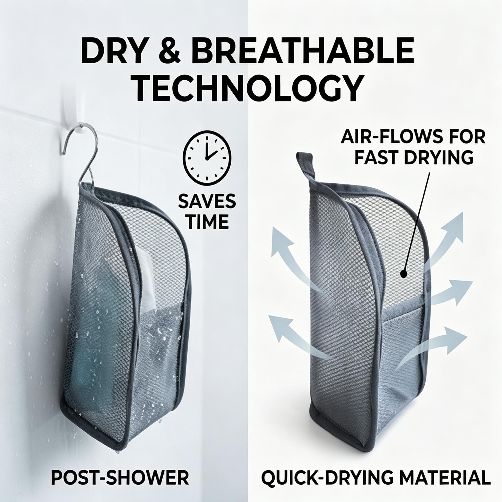 Freestanding Mesh Toiletry Bag, Quick Dry Foldable Shower Organizer Tote, Portable Bathroom Caddy for Dorm Gym Travel & Camping