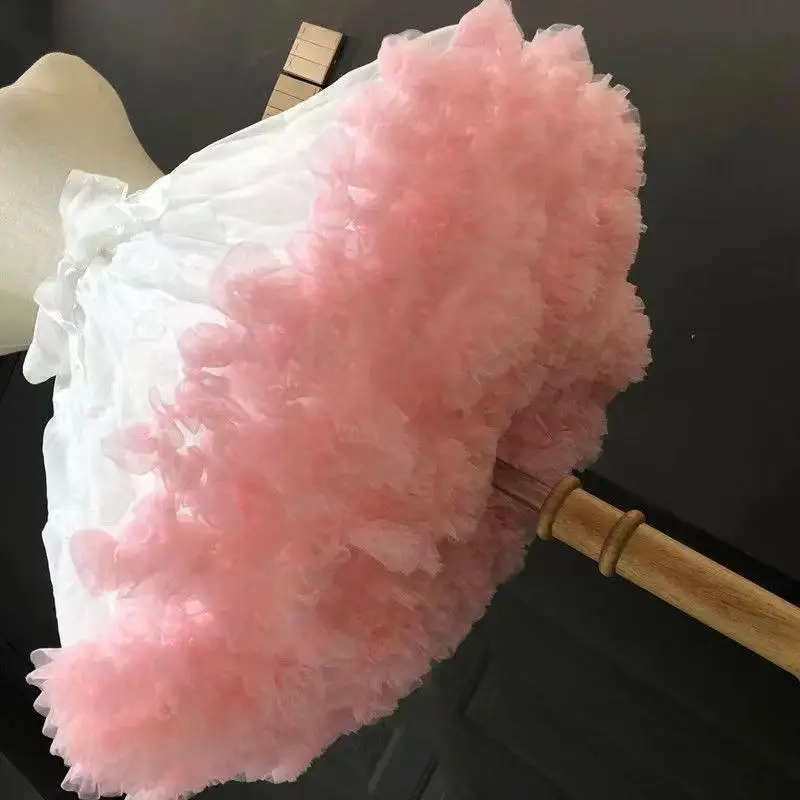 Vintage Style Lolita Petticoat with Floral Details Layered Crinoline Bustle Skirt for Wedding Dresses, Cosplay Tutu Undergarment