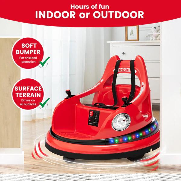 GARVEE 12V Electric Ride-On Bumper Car for Toddlers and Kids with Remote Control, 360 Spin, LED Lights, Dual Joysticks, Safety Belt, Music, 2-Speed & Driving Modes, Anti-Collision Padding, ASTM Certified, Ages 18+ Months to 6 Years