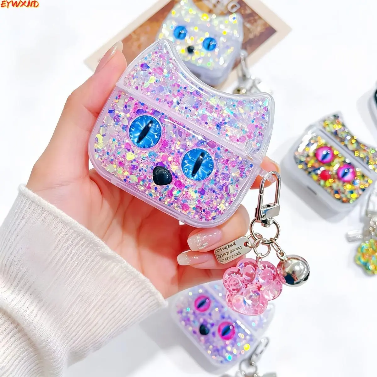 EYWXND Colorful glitter cute cat-eye cat-shaped AirPods Pro protective case for Apple Bluetooth earphones Pro