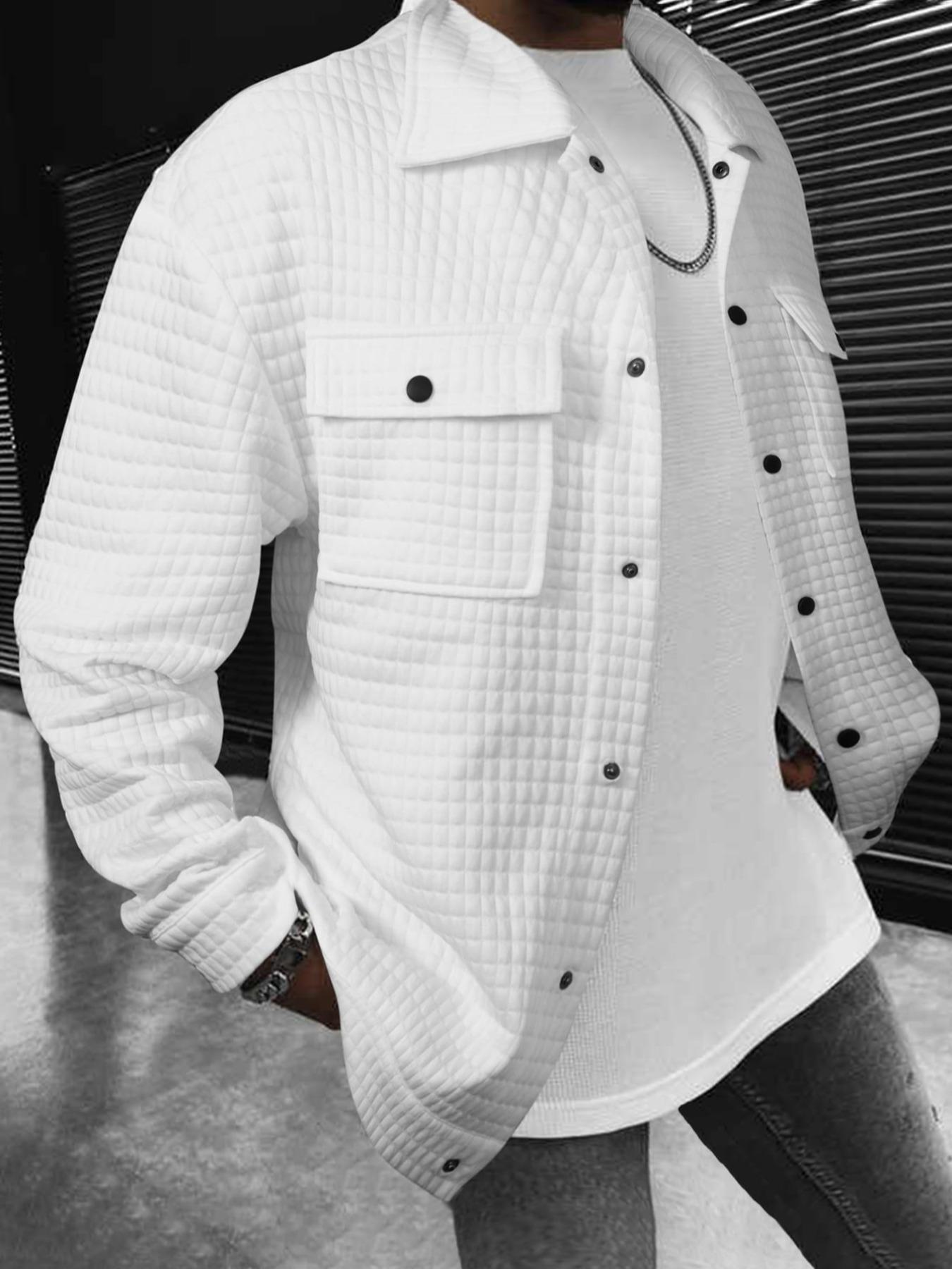 Men's Stitched Jacket with Snap Pockets, Loose Fit Casual Shirt Style, Perfect for Fall Season, Stylish Men's Outerwear Coats