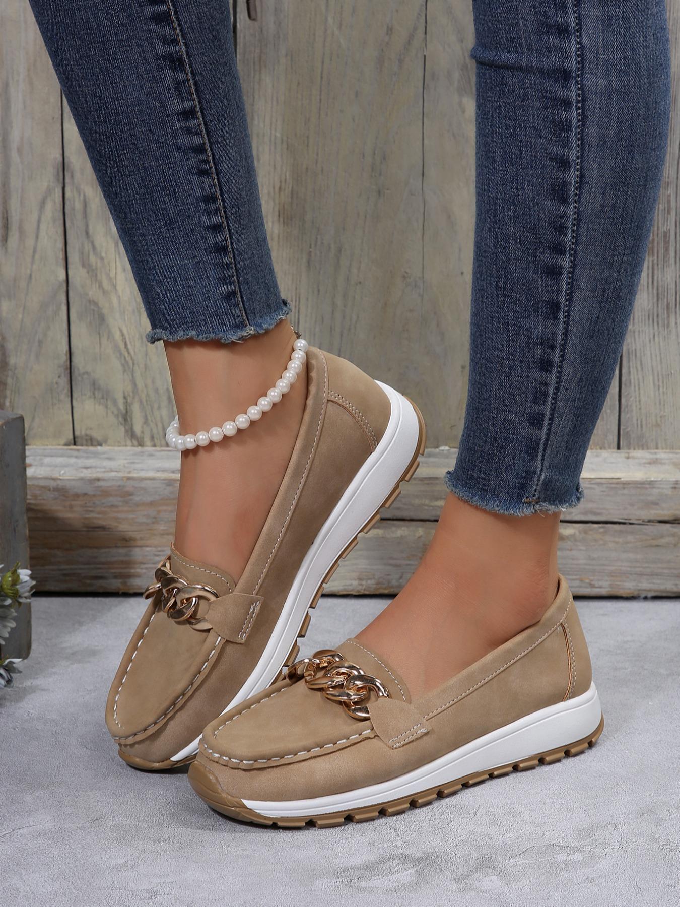 Women's Fashionable Chain Decorated Slip on Loafers, Casual Comfortable Soft Sole Shoes for Daily Wear, Trendy All-match Sneakers for Women & Girls