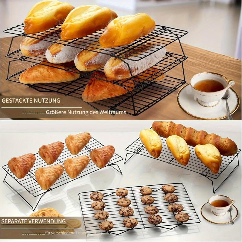 4-Piece Stackable Cooling Rack with Food Clips, Heavy-Duty Foldable Metal Kitchen Storage Rack, Oven-Safe and Dishwasher Safe