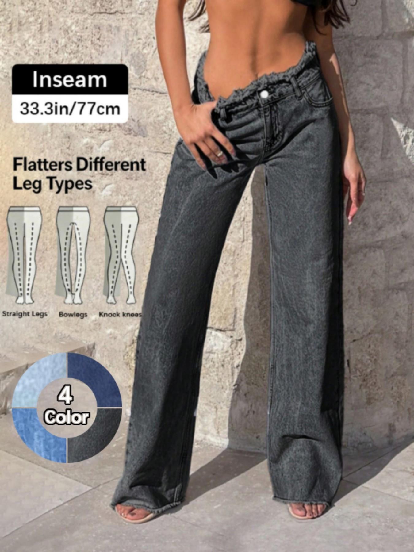 Women High Waist Raw Hem Baggy Denim Jeans Button, 2026 T-Chic All-Season Versatile Everyday New Hit Outdoor Casual Pants, Comfortable Outdoor Wear, Stylish Ladies' Bottoms, High Waisted Jeans, Fit