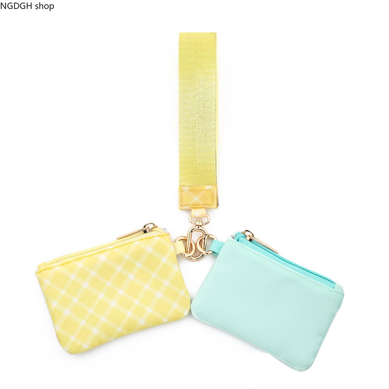 Women's Minimalist Cotton Double Zip Mini Key Pouch Clutch - Wrist Strap, Floral Heart Plaid Print, Compact Nylon Accessory Bag for Everyday Small Essentials, Keychain Pendant