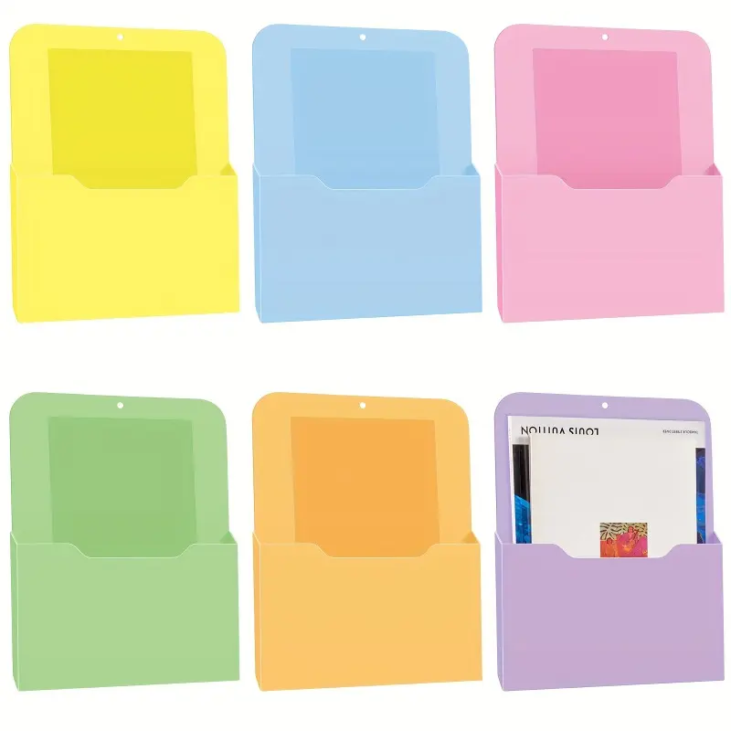 6pcs Magnetic Wall File Organizer Magnetic Wall File Holder Refrigerator Magazine Holder For Mail Letters Paper Teacher Office Supplies(Macaron Color, Vertical-large)