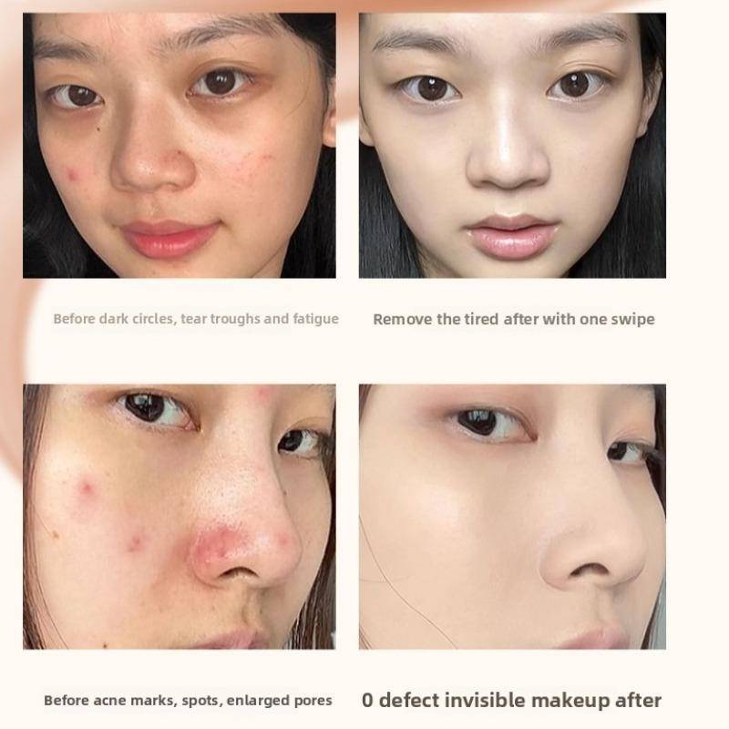 Double-Ended Moisturizing Makeup Foundation Stick with Brush, Full Coverage Concealer Cream, Natural Finish, Suitable for All Skin Types, Multiple Colors Available