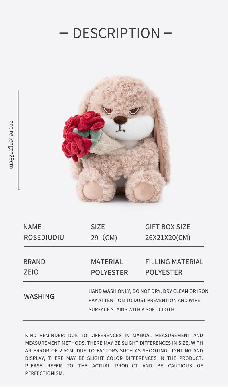 【ZEIO TOYS】RoseDiuDiu  plush toy rabbit doll cute rabbit baby doll soothing doll for boys and girls birthday gift, holiday gift, gift for giving cat hunting Cool Drop