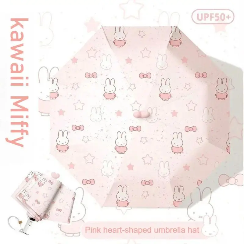 Miffy Cute UV Protection Umbrella Foldable Parasol Coating Double-Sided Anti-UV Sun & Rain Pink Kawaii Gift for Women & Girls