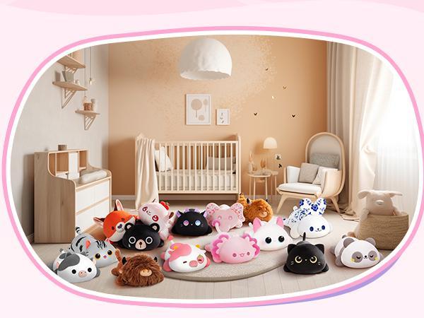 Cute Cow Plush Pillow, Kawaii Plushies 13-inch Highland Cow Stuffed Toys, Squishy Plushies, Cuddle Plush Pillow for Boys & Girls