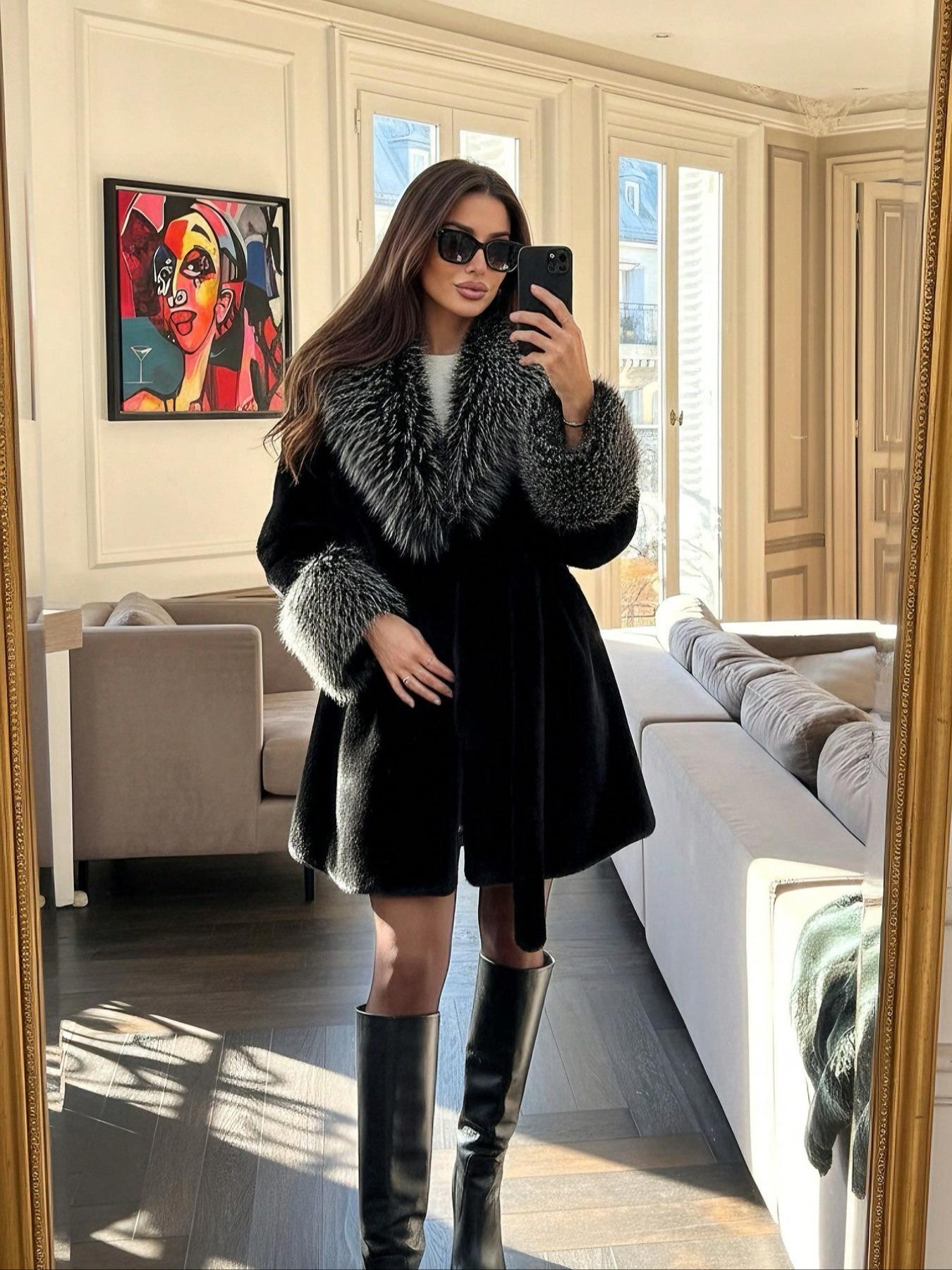 Women's Faux Fur Coat, Winter Fashion Long Sleeve Jacket, Casual Warm Outerwear, Stylish Women's Clothing for Daily Wear, Womenswear